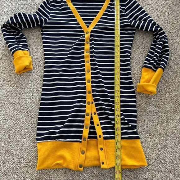 š Buy 2 Get 1 Free Merokeety S Blue Striped Long Cardigan Yellow Preppy Classic - Picture 7 of 7